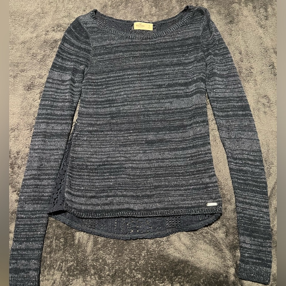 Hollister long sleeve sparkly sweater in small navy color with lace back.
